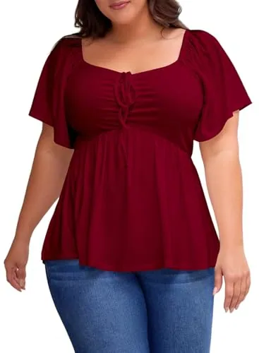 Sweetheart Neck Short Sleeve Dress, Red
