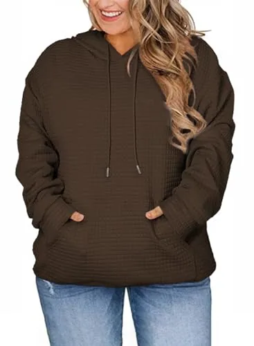 Waffle Knit Drawstring Hoodie, Coffee
