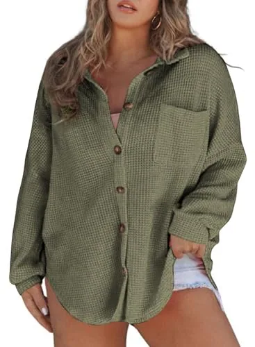Waffle Knit V Neck Long Sleeve Jacket, Green