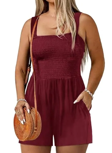 Square Neck Sleeveless Smocked One-Piece Swimsuit II, Red