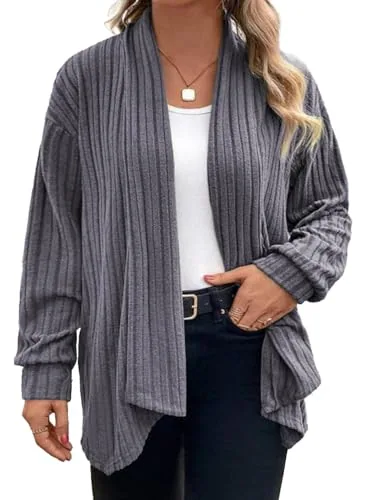 Collared Long Sleeve Cardigan, Dark Grey