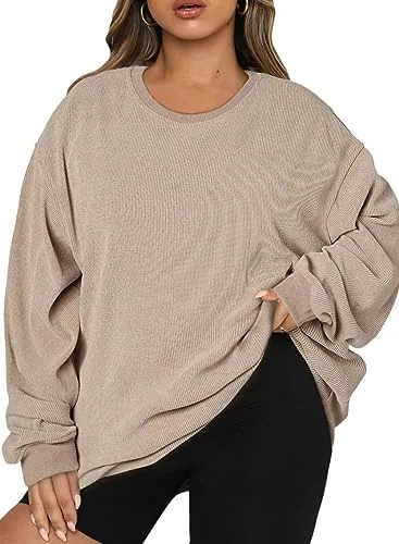 Crew Neck Long Sleeve Sweatshirt, Khaki