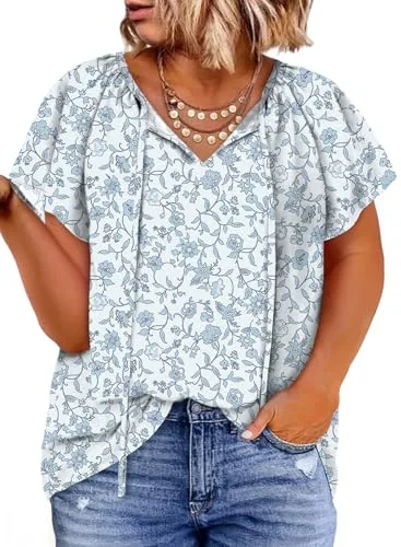 Floral Chiffon V Neck Blouse, Sky Blue