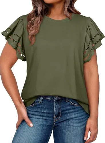 Round Neck Short Sleeve Loose Tee, Army Green