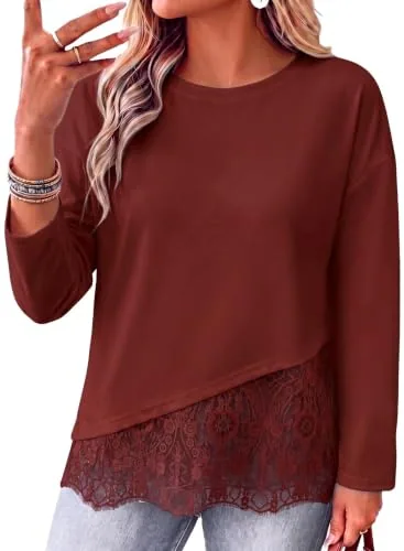 Crew Neck Long Sleeve Top VI, Burgundy