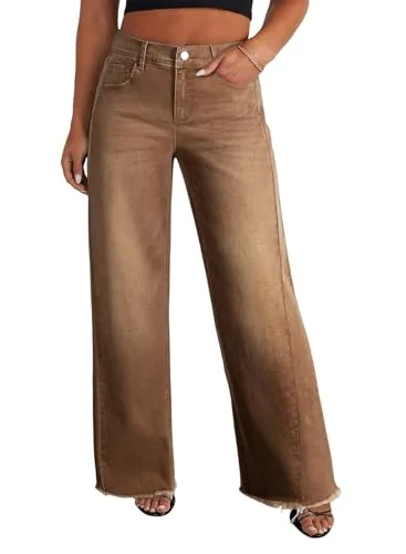 High Waist Wide Leg Jeans, Brown