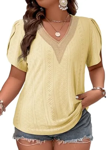Lace V Neck Short Sleeve Dress III, Yellow Cream