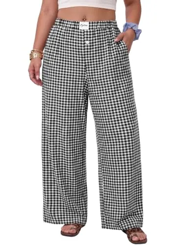 High Waist Pants IV, Plaid Black