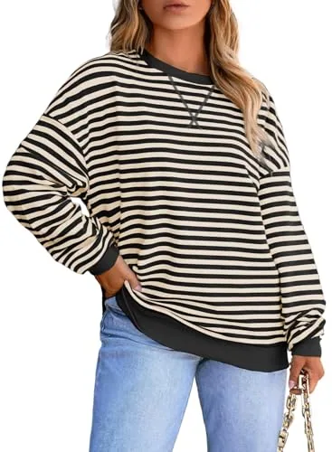 Striped Crew Neck Long Sleeve Sweatshirt II, Black Stripe
