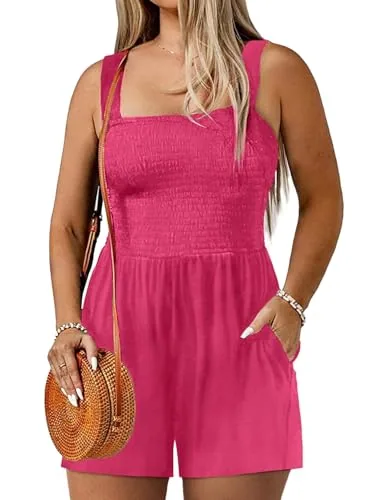 Square Neck Sleeveless Loose One-Piece Swimsuit, Rose