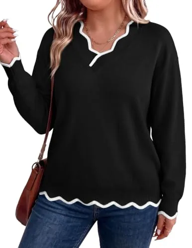 V Neck Long Sleeve Sweater, Black