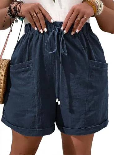 Elastic Waist Loose Shorts, Navy Blue