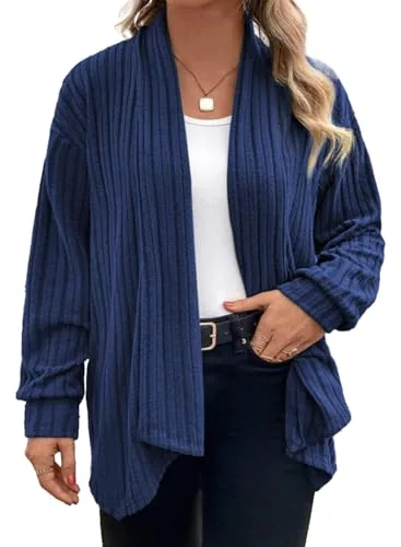 Collared Long Sleeve Cardigan, Navy Blue