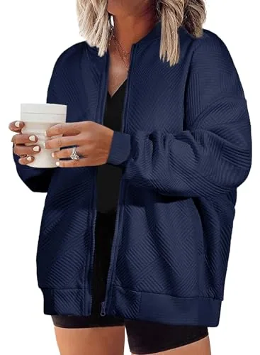 Collared Long Sleeve Jacket, Navy Blue