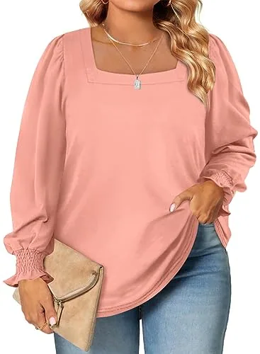 Square Neck Long Sleeve Oversized Tee, Pink