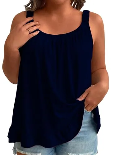 Scoop Neck Sleeveless Loose Tank Top, Navy Blue