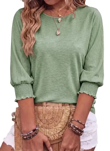 Round Neck 3/4 Sleeve Tee, Grass Green