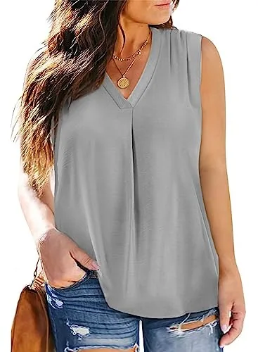 Chiffon V Neck Sleeveless Tank Top, Gray