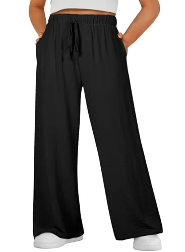 High Waist Wide Leg Lounge Set, Black