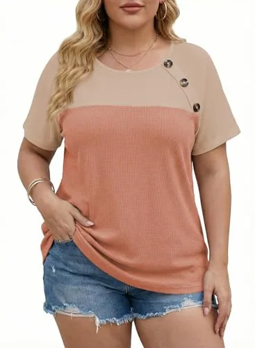 Colour Block Ribbed Knit Crew Neck Tee, Clay