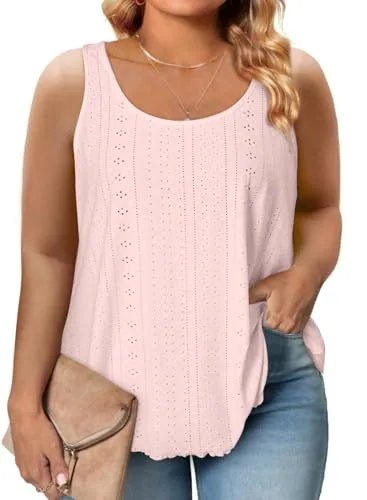Lace Scoop Neck Sleeveless Tank Top, Light Pink