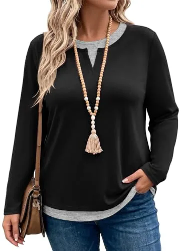 Crew Neck Long Sleeve Top V, Black