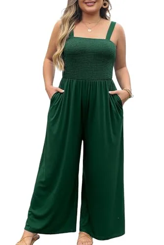 Square Neck Sleeveless Loose Smocked Romper, Blackish Green
