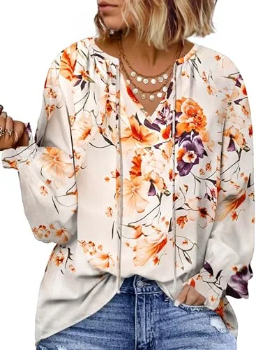 V Neck Long Sleeve Drawstring Shirt II, Apricot