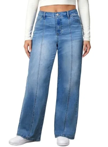 High Waist Wide Leg Jeans V, Light Blue