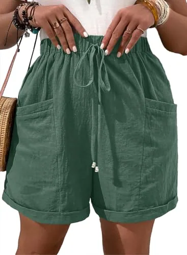 Elastic Waist Loose Shorts, Mist Green