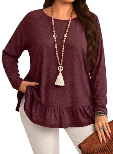 Crew Neck Long Sleeve Top III, Burgundy