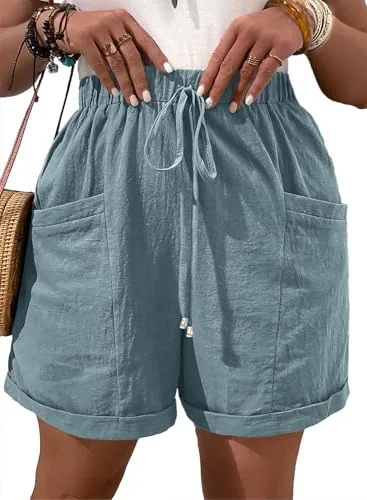 Elastic Waist Shorts V, Stone Blue