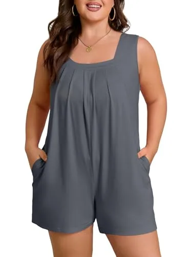 Sleeveless Romper, Medium Grey