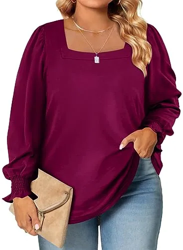 Square Neck Long Sleeve Oversized Tee, Purple