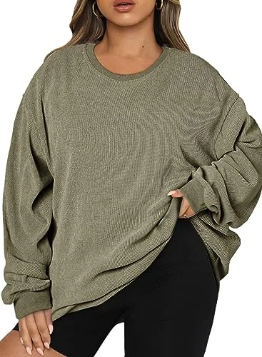 Crew Neck Long Sleeve Oversized Sweatshirt, Green