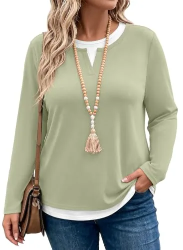 Crew Neck Long Sleeve Top V, Green
