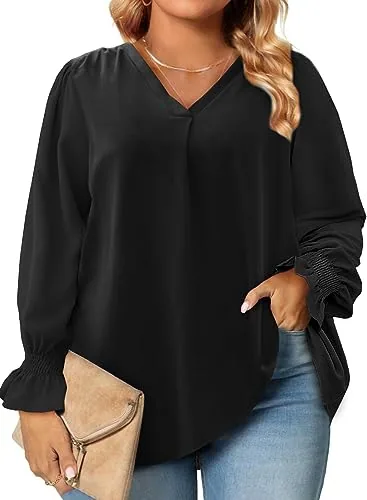 V Neck Long Sleeve Top II, Black