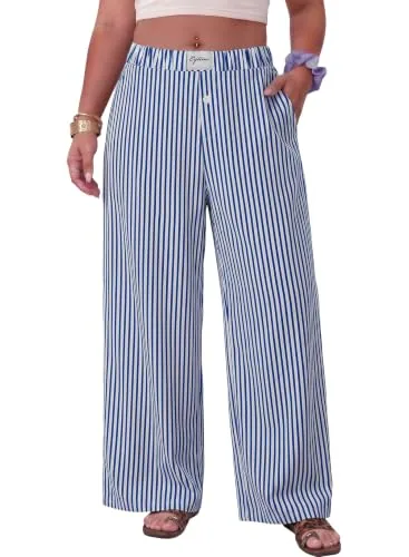 High Waist Pants IV, Stripe Blue