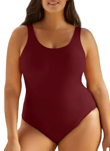 Spaghetti Strap One-Piece Swimsuit, Solid Red