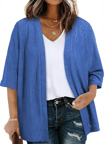 Loose Half Sleeve Kimono Cardigan, Bluing