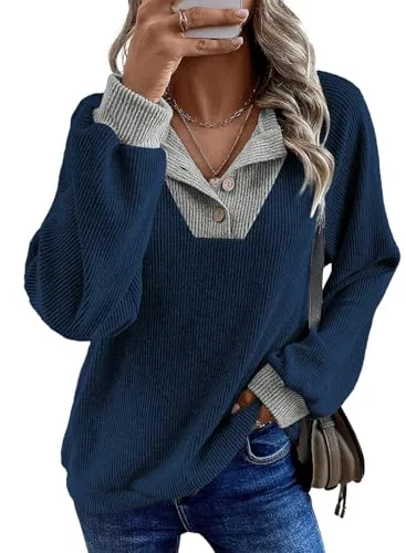Colour Block V Neck Long Sleeve Sweatshirt, Sail Blue