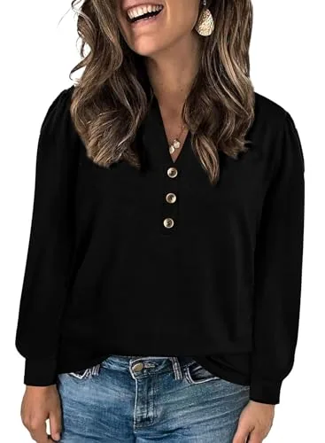 V Neck Long Sleeve Shirt V, Black