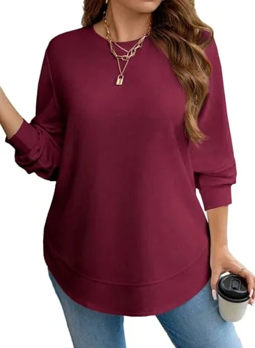 Crew Neck Long Sleeve Top VII, Burgundy