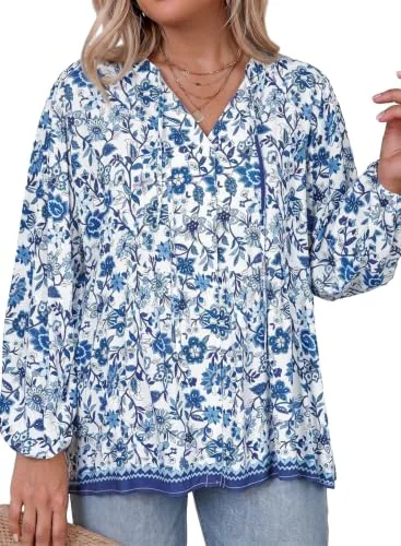 V Neck Long Sleeve Tunic, Blue