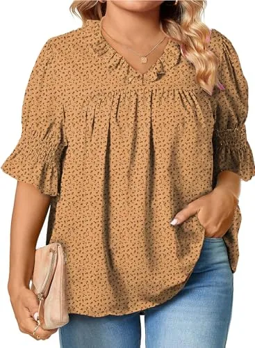 V Neck Peplum Top, Orange