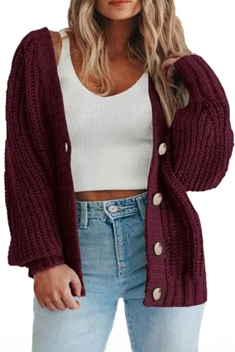 V Neck Cardigan, Burgundy