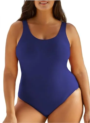 Spaghetti Strap One-Piece Swimsuit, Navy Blue