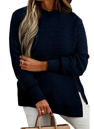 Crew Neck Pullover Sweater, Navy Blue