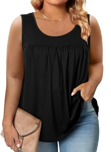 Crew Neck Sleeveless Loose Tank Top, Black