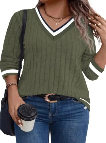 V Neck Long Sleeve Top IV, Green